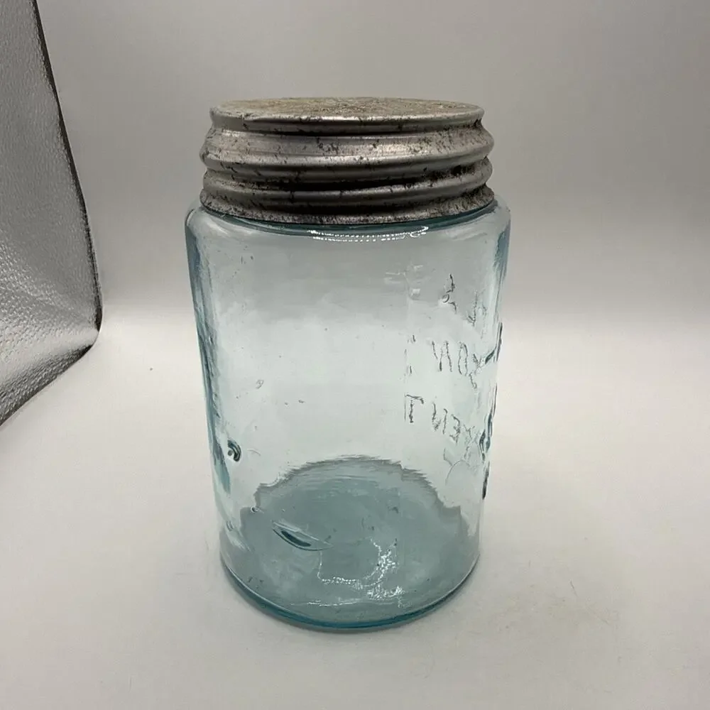 2 Antique Aqua Atlas Mason’s Patent Quart Jar